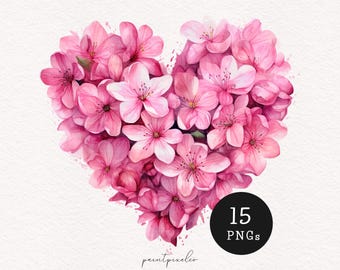 Roze bloemen harten PNG roze bloemen hart clipart Valentine aquarel hart sublimatie papier Craft Junk Journal Kit afdrukbare kaarten maken