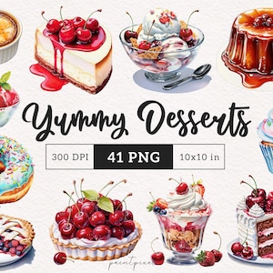 Sobremesas Clipart Alimentos Doces PNG Gráficos de bolos de sorvete Ilustração de Creme Brulee Parfait Artesanato em Papel Scrapbooking Arte de parede para impressão