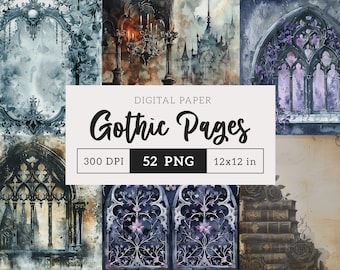 Gothic Ephemera Digital Paper PNG Vintage Halloween Background Dark Moody Skull Junk Journal Nocturnal Decoupage Scrapbooking 12x12 paper