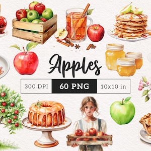Apple Clipart PNG Cottagecore clip art Alta Qualidade Alimentos Frutas Sobremesa Torta PNGs Sublimação Botânica Maçãs Cidra Jam Torta Uso Comercial