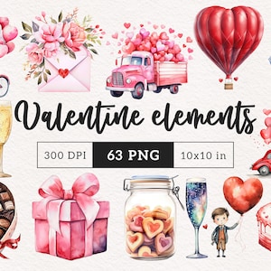 San Valentín clipart PNG Acuarela amantes día Sublimación transferencia dulces corazones dulces elementos románticos clip art lindo gráficos ilustración