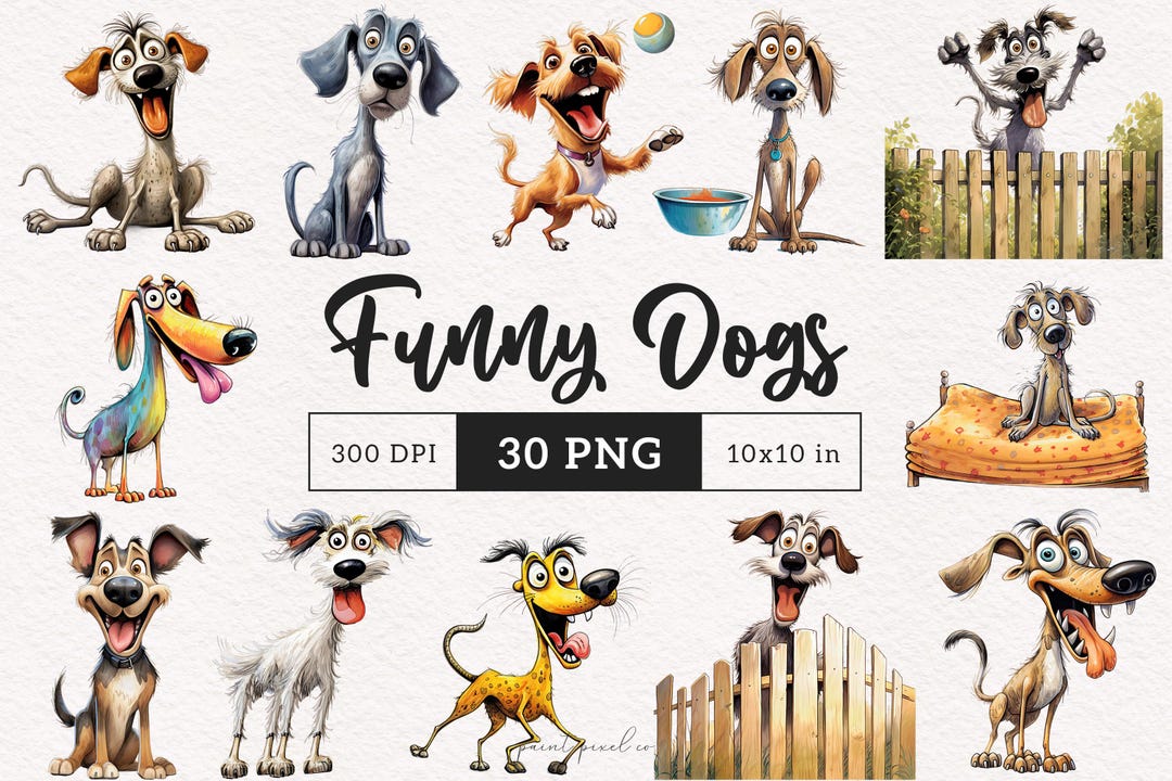 Funny Dog Clipart Doggy PNG Quirky Whimsical Dogs Sublimation Clip Art ...