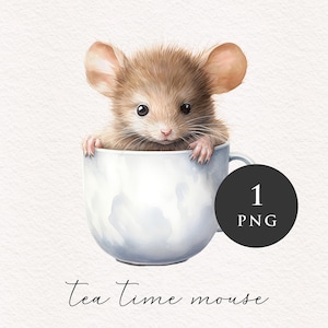Vintage Mouse in a tea cup PNG clipart animal Clip art nursery adorable rodent cute graphics PNGs Sublimation transfer Card making Journal