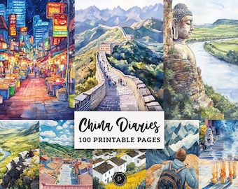 China Junk Journal Papers -  Chinese Scenery Printable - Asian Oriental Scrapbook Ephemera Spring Digital Backgrounds JPG