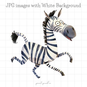 33 Quirky Zebra JPG Clipart Whimsical Safari Zebras Funny African Animals Silly illustration card making Mixed Media JPGs commercial use