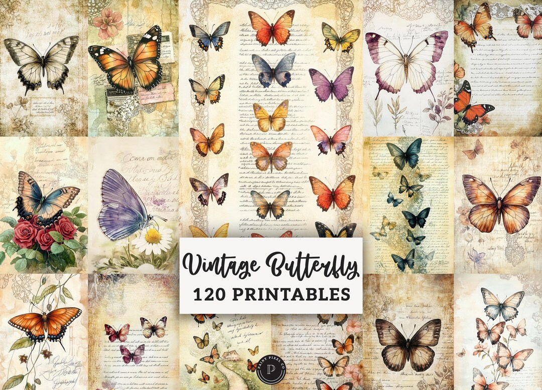 Vintage Butterfly Junk Journal Papers - Butterflies Digital Pages ...