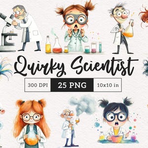 風変わりな科学者のクリップアート 面白いマッド・ジーニアス PNG 気まぐれな学者研究者のクリップアート 気まぐれなグラフィック ばかげた実験室実験 POD