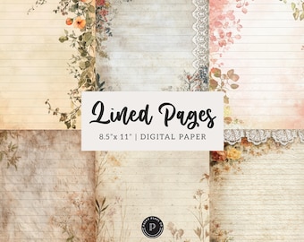 24 Shabby Lined Junk Journal Paper Stained Grunge writing Papers Printable Ephemera Blank Floral Backgrounds Instant Download