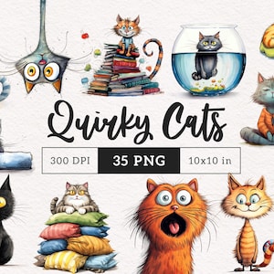 Skurrile Katze Clipart PNG wunderliche Kätzchen Sublimation Clip Art süße Tiere Whimsy Grafiken Längliche Katzen Lustige Illustrationen Katzenliebhaber Geschenk