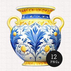 Vases méditerranéens Clipart rustique toscane poterie grecque vase en terre cuite en céramique PNG aquarelle Sublimation artisanat fabrication de cartes usage Commercial