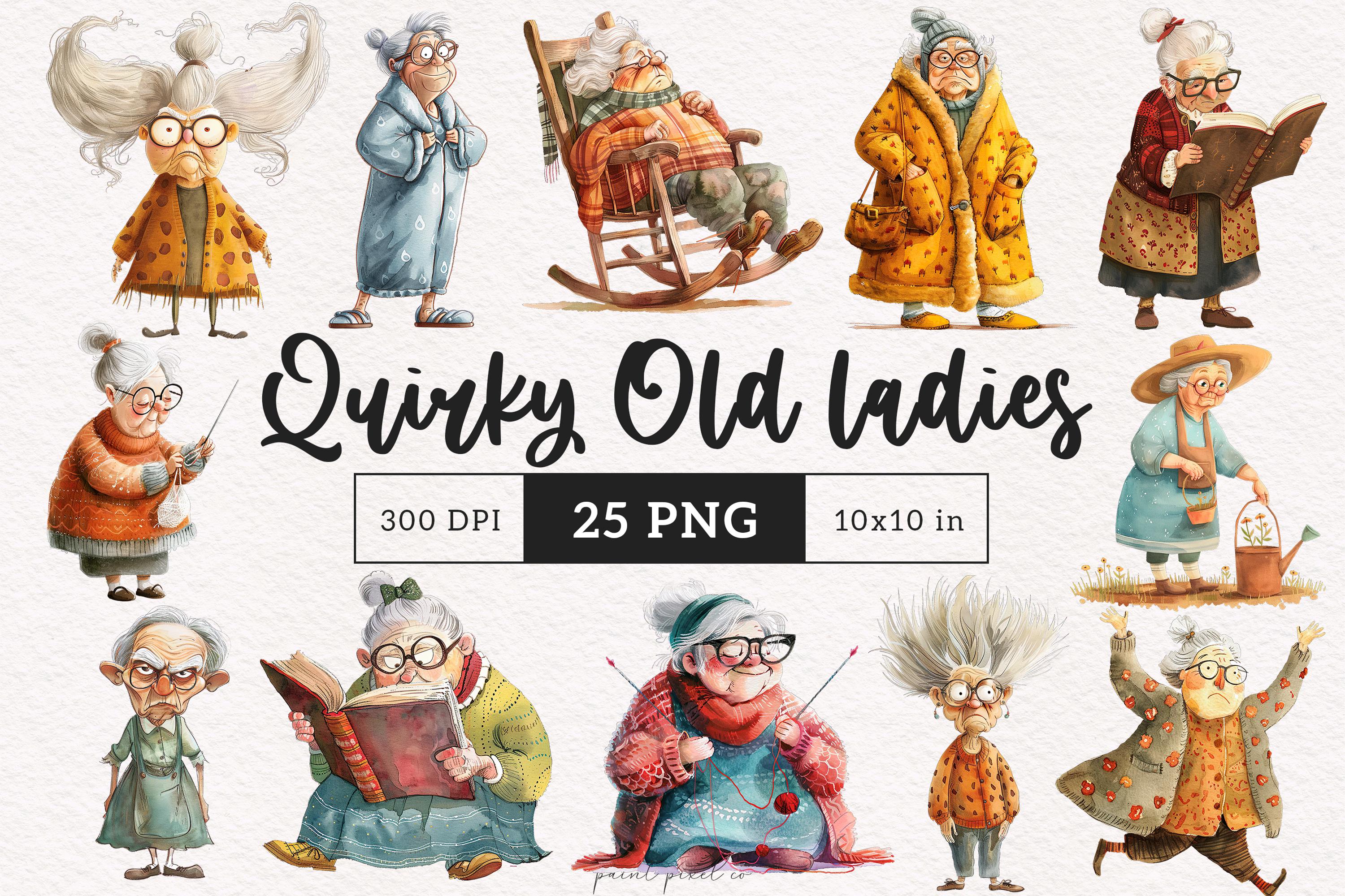 Quirky Old Ladies Clipart Silly Grandma PNG Whimsical Funny Granny ...