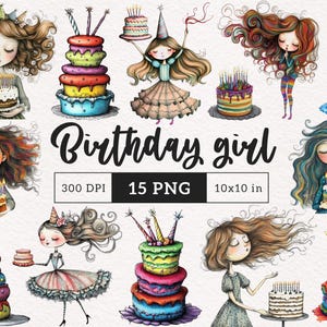 Clipart di ragazza di compleanno eccentrica PNG di compleanno divertente Clip art di buon compleanno con sublimazione stravagante Grafica stravagante Donna con torta Creazione di biglietti POD