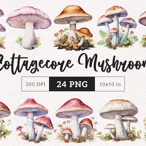 Cottagecore Mushroom clipart Watercolor Mushroom PNG Pastel toadstool Sublimation Junk Journal illustration DTF scrapbooking