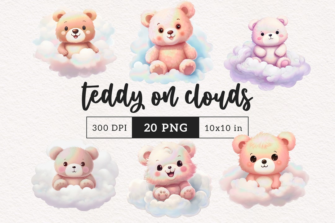 Teddy Bear Sitting on Clouds PNG Clipart Baby Shower Nursery Clip Art ...