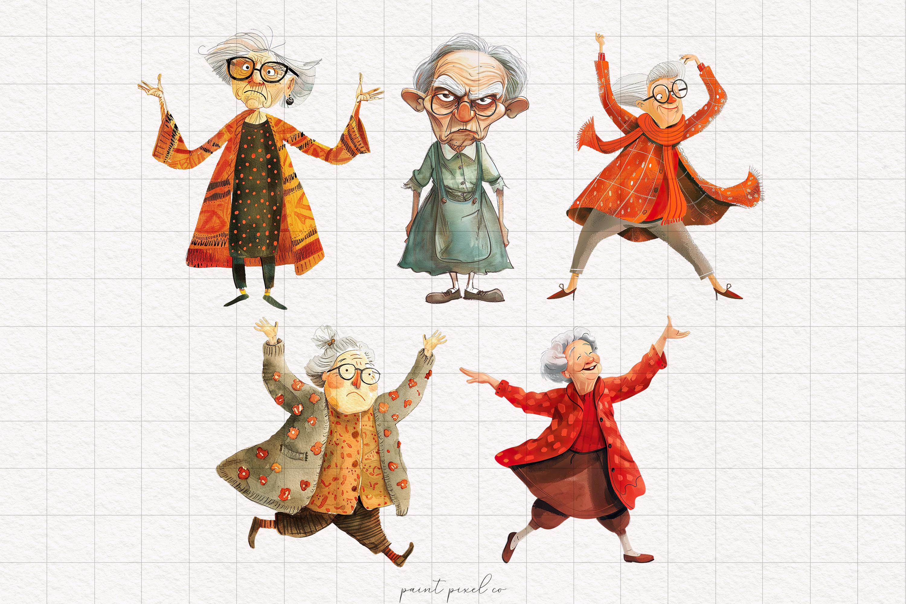Quirky Old Ladies Clipart Silly Grandma PNG Whimsical Funny Granny ...