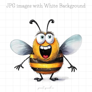 7 Quirky Bees JPG Clipart Whimsical Woodland Insects Funny Honeybee Printable JPGs Paper Crafting commercial use Junk Journal Card making