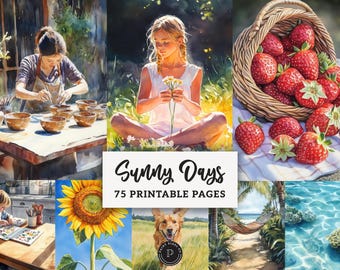 Sunny Days Junk Journal - Tropical Summer Beach Printable - Cottagecore Scrapbook Spring Ephemera Coastal Digital Backgrounds JPG