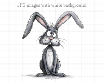 10 Quirky Rabbit JPG Clipart Whimsical Bunny Sublimation clip art Funny Farm animals Rabbit card making Mixed Media JPGs commercial use