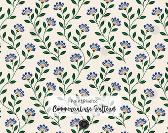 Wildflower Seamless Pattern Delicate vines Floral Print Cottagecore Vintage Digital Paper Background (Commercial Use) (Digital Download)