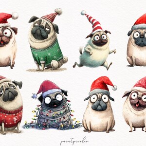 Quirky Pug Clipart Holiday Dog PNG Whimsical Funny Christmas Pugs ...