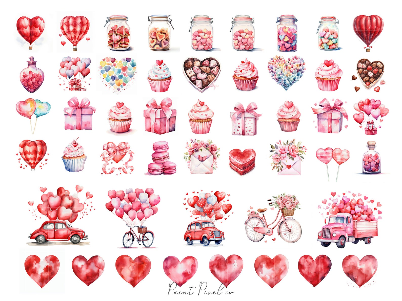 Valentine Clipart Bundle High Quality Jpgs Watercolor Lovers Day Clip ...