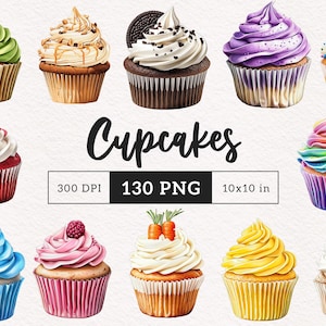 Cupcakes colorés PNG Bonbons mignons Clipart Graphismes de friandises Dessert Sublimation Illustration fantaisiste DTF Artisanat Scrapbooking Nourriture PNG
