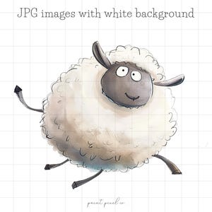 13 cliparts JPG moutons originaux Sublimation de moutons fantaisistes clipart animaux de la ferme drôles de moutons noirs fabrication de cartes usage commercial JPGs techniques mixtes