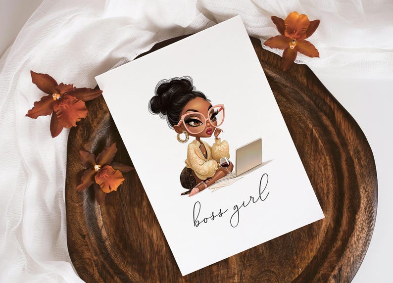 African American Girl Fashionable Black Girl clipart Afro Boss Lady Sublimation Queen Mode Self-made graphics commercial use Digital Sticker image 10