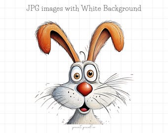 31 Quirky Rabbit JPG Clipart Whimsical Woodland Animal Funny Easter Bunny Printable JPGs Paper Craft commercial use Junk Journal Card making