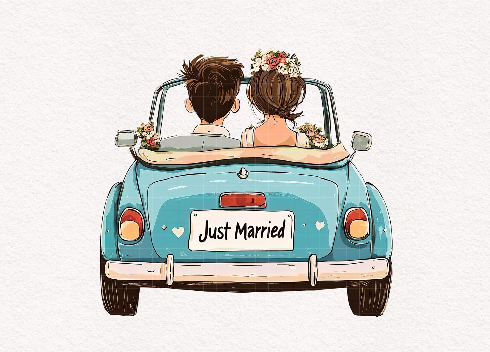 Just Married Car Clipart Whimsical Newly Wed Car PNG Cute Couple ...