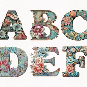Alphabet Clipart Vintage Floral Alphabets Illuminated Boho Watercolor letters Whimsy Font Lettering Card Making Invitation Commercial use