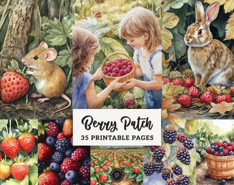 Berry Patch Gardening Digital Papers - Garden Junk Journal Printable - Scrapbooking Kit cottagecore Ephemera Digital Background