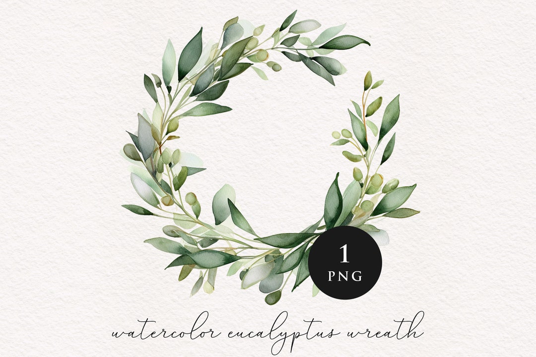 Watercolor Eucalyptus Wreath Clipart PNG Circle Frame Sublimation ...