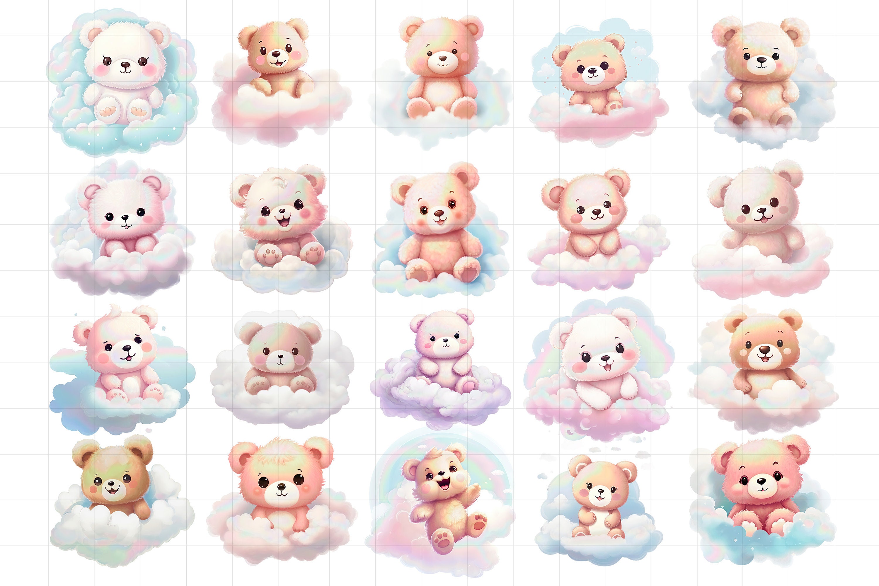 Teddy Bear on Clouds PNG Clipart Baby Shower Nursery Clip Art - Etsy