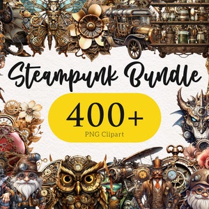 Steampunk clipart PNG Whimsical Steampunk ephemera vehículos gafas Animales Marcos Decoración Victorian Fantasy Sublimation gráficos ilustración imagen 1