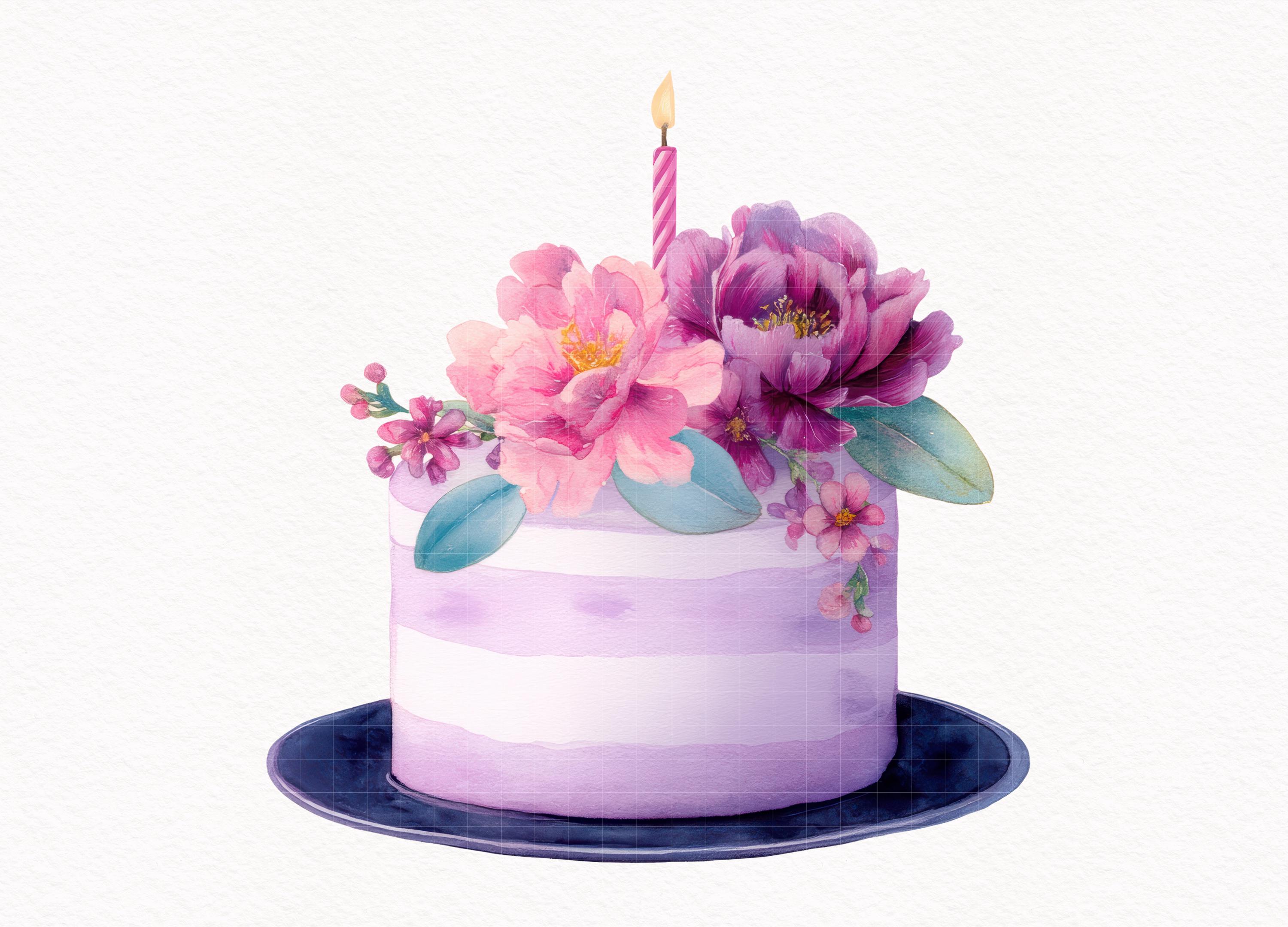 Floral Birthday Cake Clipart Colorful Happy Birthday Decor PNG Rainbow ...
