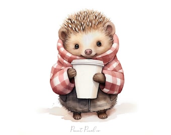 10 Hedgehog clipart High Quality JPGs Watercolor Coffee Hedgehog clip art Sublimation Junk Journal Paper crafting Commercial License