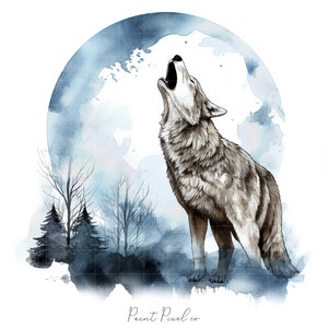 8 Howling wolf Clipart High Quality JPGs Vollmond Werwolf Wald ClipArt JPG Sublimation Junk Journal Paper Crafting kommerzielle Lizenz