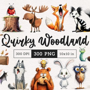 Peculiares animales del bosque PNG Clipart caprichoso oso bosque animales gráficos divertido zorro tonto ciervo lindo sublimación clip art Ilustración caprichosa