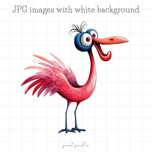 31 Quirky Flamingo JPG clipart Whimsical Bird Sublimation clip art Silly Pink Flamingo with glasses beach bird card making Mixed Media JPGs