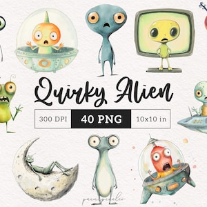 Eigenzinnige Alien clipart PNG grillig ETC grappig futuristische aliens sublimatie illustraties eigenzinnigheid graphics leuke illustraties ruimtethema UFO