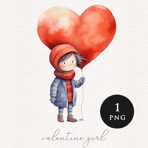 Minnaar meisje met hart ballon clipart PNG Valentijnsdag Sublimatie overdracht clip art romantische grafische illustratie kaart maken plakboek