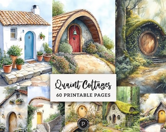 Quaint Cottages Junk Journal Papers - Cozy Cottagecore Aesthetic Printable - Fairytale Scrapbook Shabby chic Ephemera Digital Backgrounds