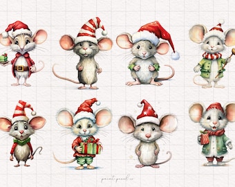 8 schrullig Weihnachten Maus Clipart wunderlich lustige Tiere Silly Urlaub Mäuse Illustration xmas PNG Sublimation Clip Art Grafiken DTF Rats