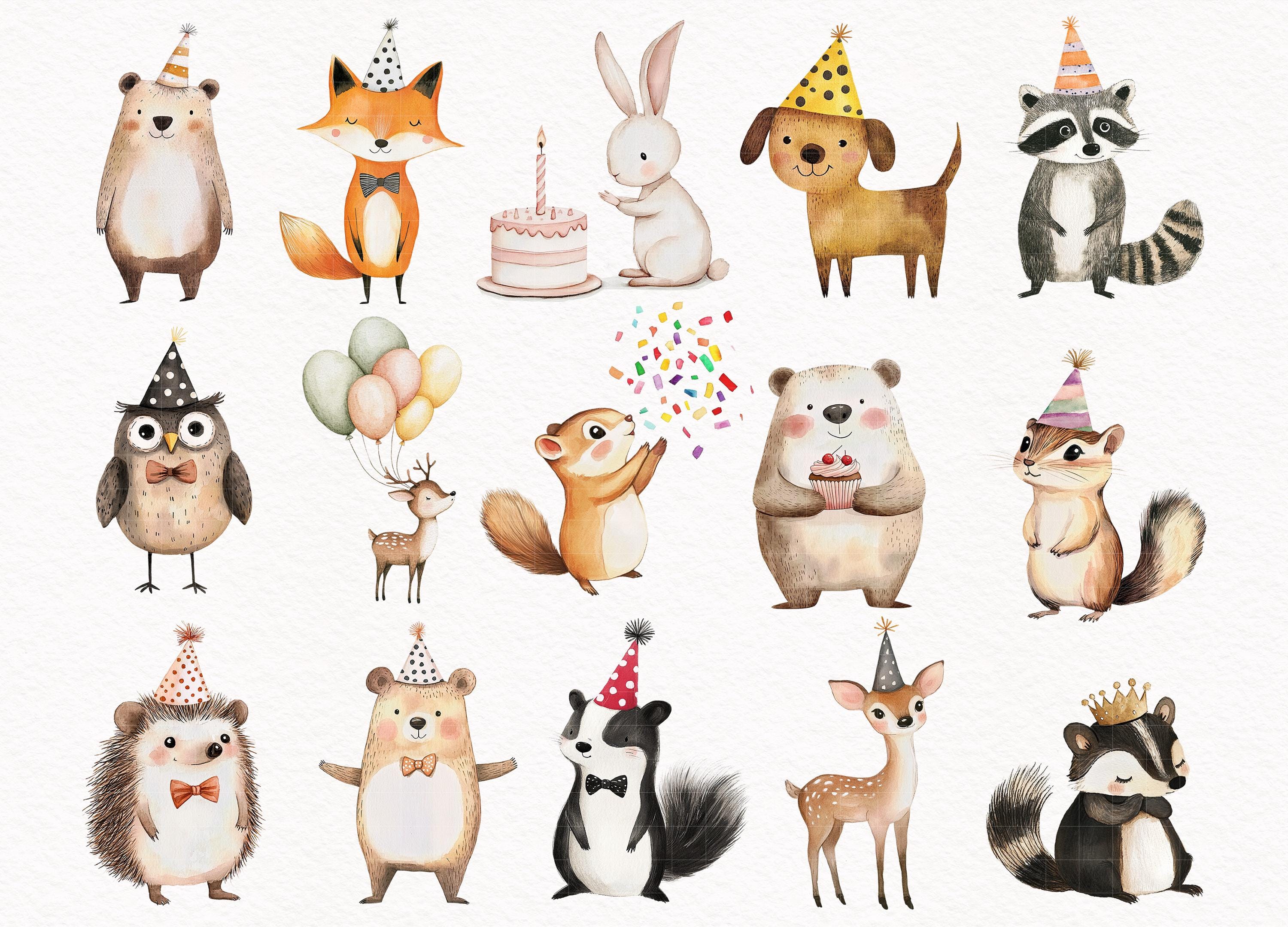 Woodland Birthday Clipart Boho Forest Animals Birthday Baby Shower Cute ...