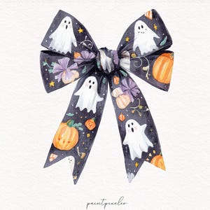 Black Halloween Bow PNG Girly Bow Cute Ghost Coquette Trendy Soft Girl Era PNG Fall Bows Shirt Sublimation Spooky Season DTF Gift For Her