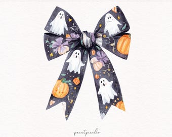 Black Halloween Bow PNG Girly Bow Cute Ghost Coquette Trendy Soft Girl Era PNG Fall Bows Shirt Sublimation Spooky Season DTF Gift For Her