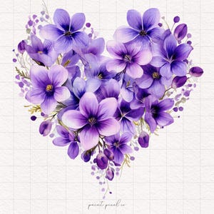 4 lila blommiga hjärtan PNG lila blommor hjärta clipart alla hjärtans dag akvarell sublimeringspapper hantverk skräpjournal kit utskrivbart högtid bild 4