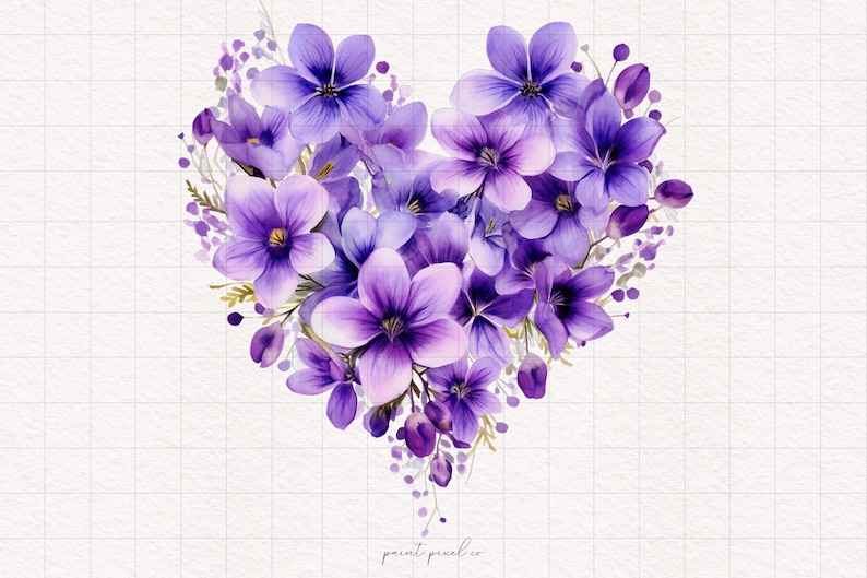 4 lila blommiga hjärtan PNG lila blommor hjärta clipart alla hjärtans dag akvarell sublimeringspapper hantverk skräpjournal kit utskrivbart högtid bild 4