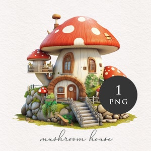 Maison champignon champignon aquarelle clipart PNG illustration fantastique illustration transfert sublimation transfert journalisation PNG imprimable maison de conte de fées